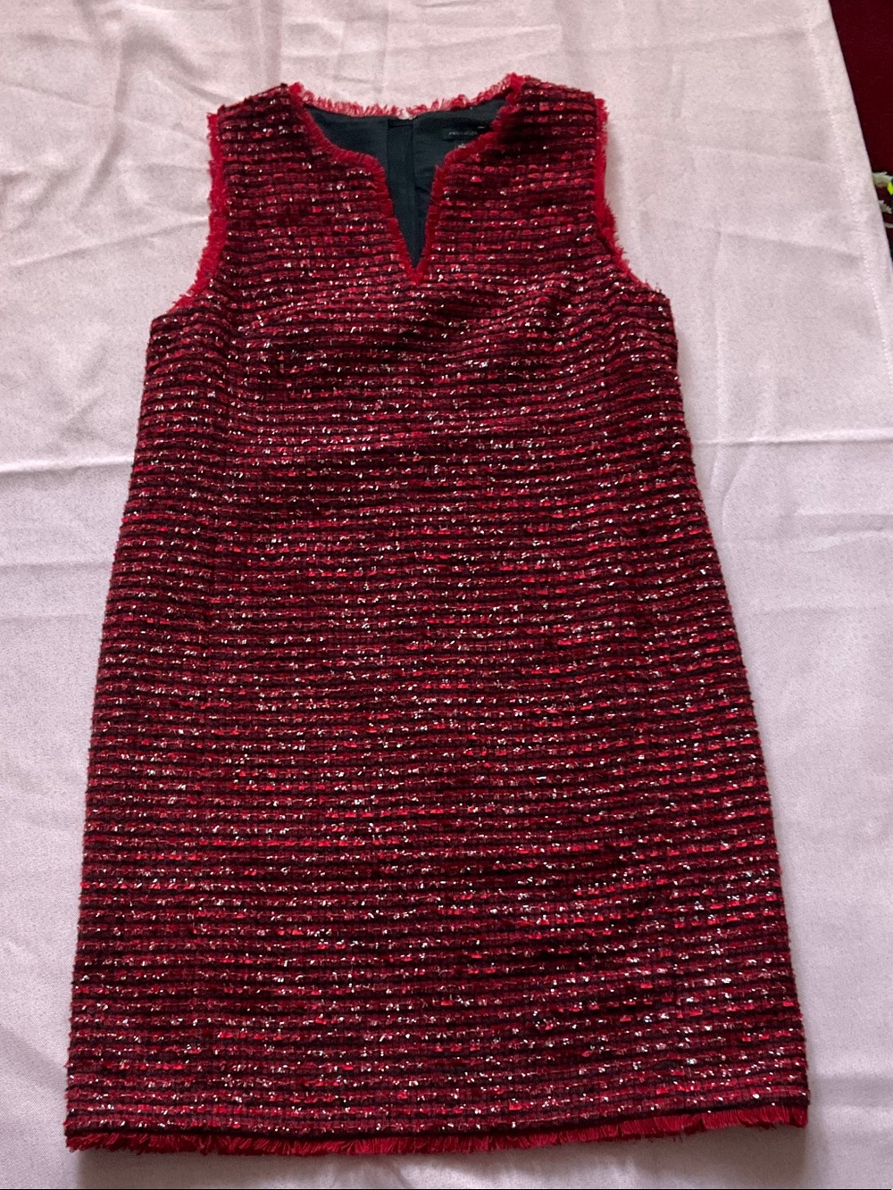 Ann Taylor Red Tweed Notch-Neck Shift Dress